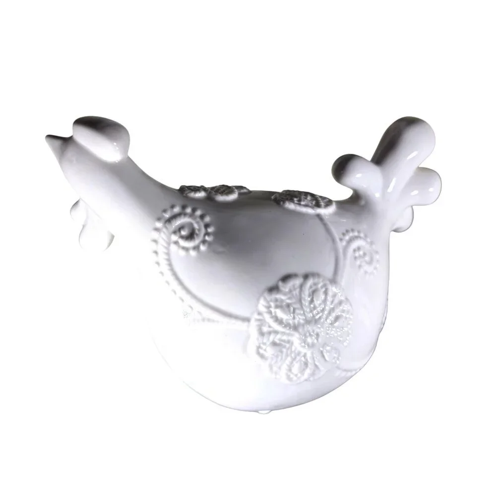 White Ceramic chicken Figurine Floral Apropos bird farmhouse cottagecore kitchen